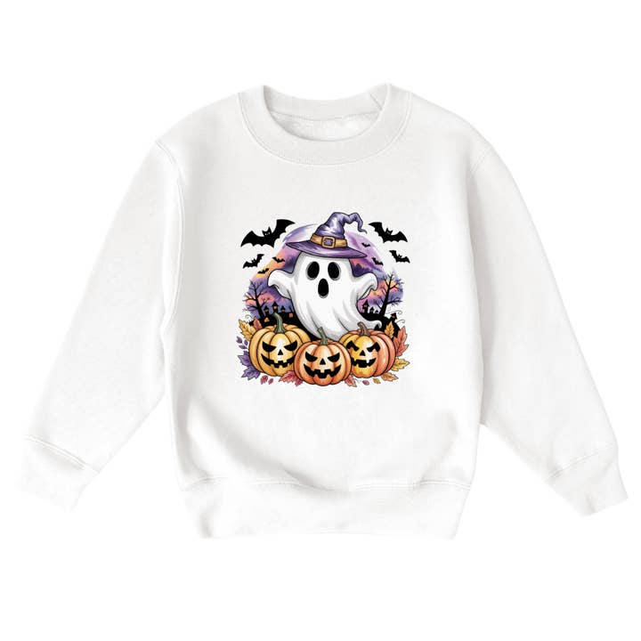 Sudadera de Halloween para jóvenes con fantasmas y calabazas para venta al por mayor de Mama and Littles Apparel