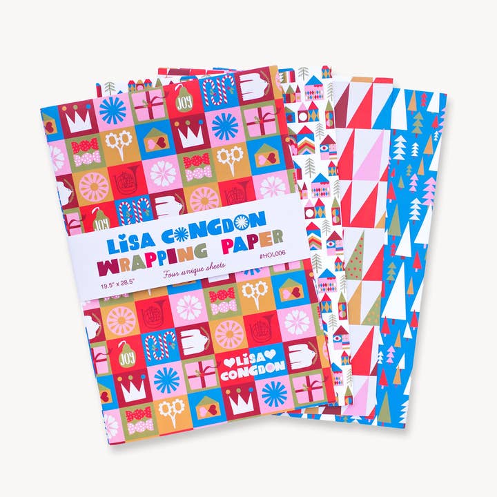 Christmas 2025 Holiday Wrapping Paper 4-Pack for wholesale by Lisa Congdon Art & Illustration