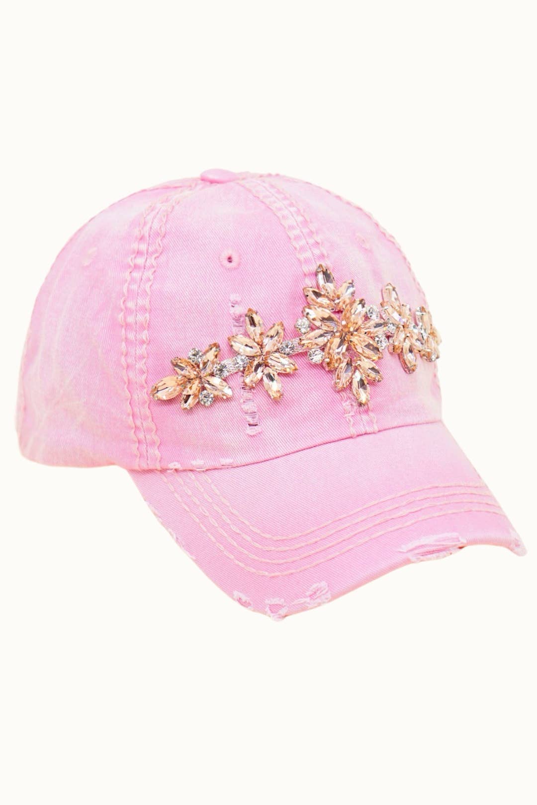 Olive & Pique - Wholesale Baseball Cap - Women's - Bejeweled Bling Glitz Distressed Cap, Adjustable9
