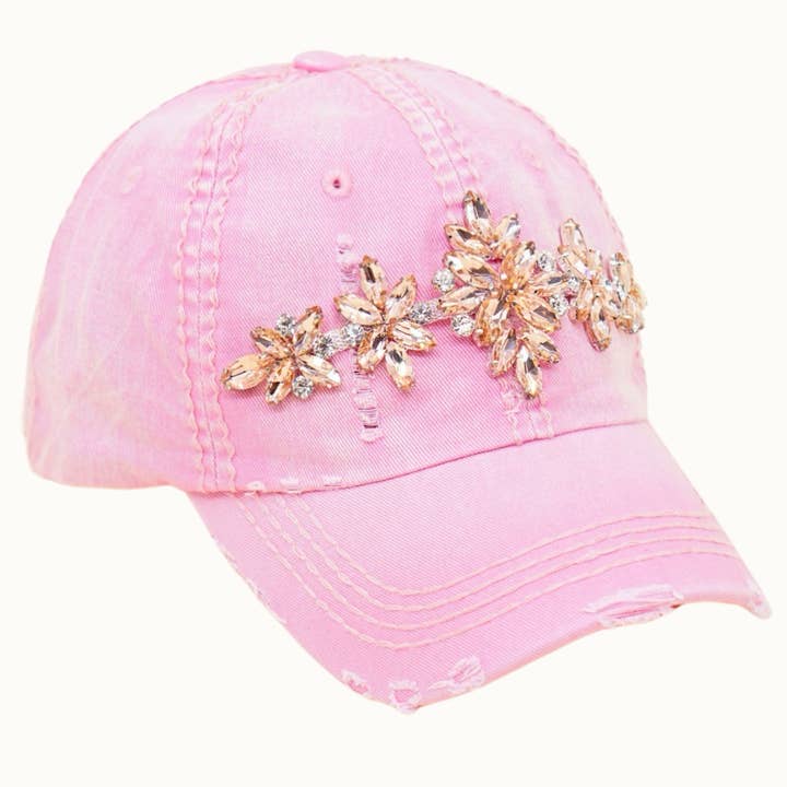 Olive & Pique - Wholesale Baseball Cap - Women's - Bejeweled Bling Glitz Distressed Cap, Adjustable9