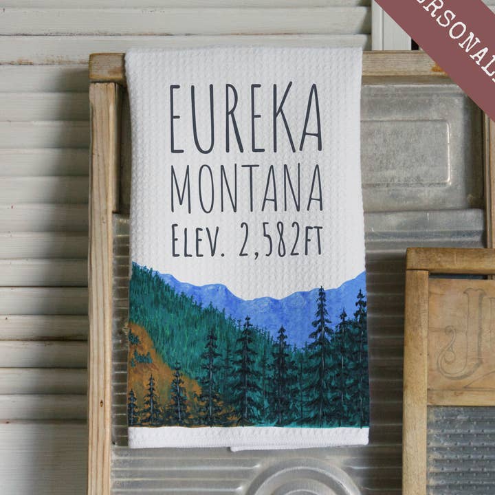 Anpassat bergstema Landskap Stadsnamn Kökshandduk för wholesale av Middlefork & Co.