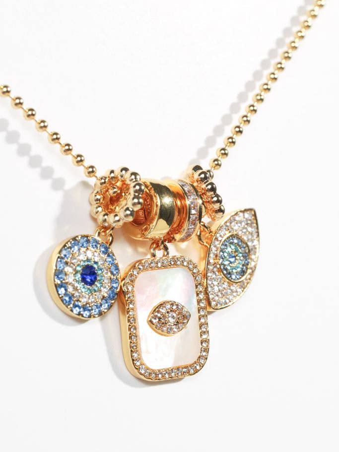 Trio of Evil Eye Crystal Charm Necklace for wholesale by Little Luxe Charm Co.