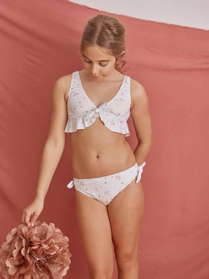 Girl's Bikini with Striped Pattern and Cherry Print for wholesale by Dadati