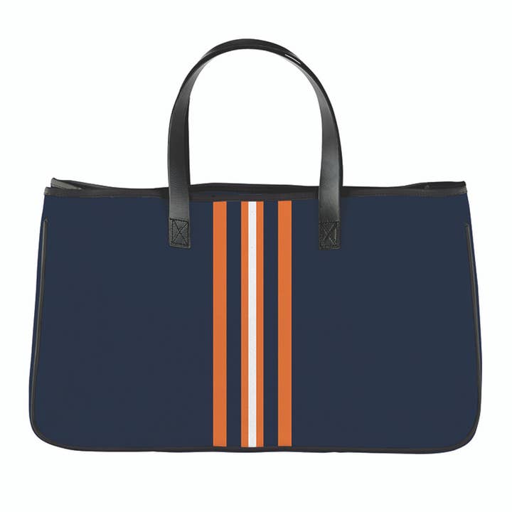 Collegiate Racer Stripe Canvas Tote - Navy and Orange for wholesale by Santa Barbara Design Studio by Creative Brands