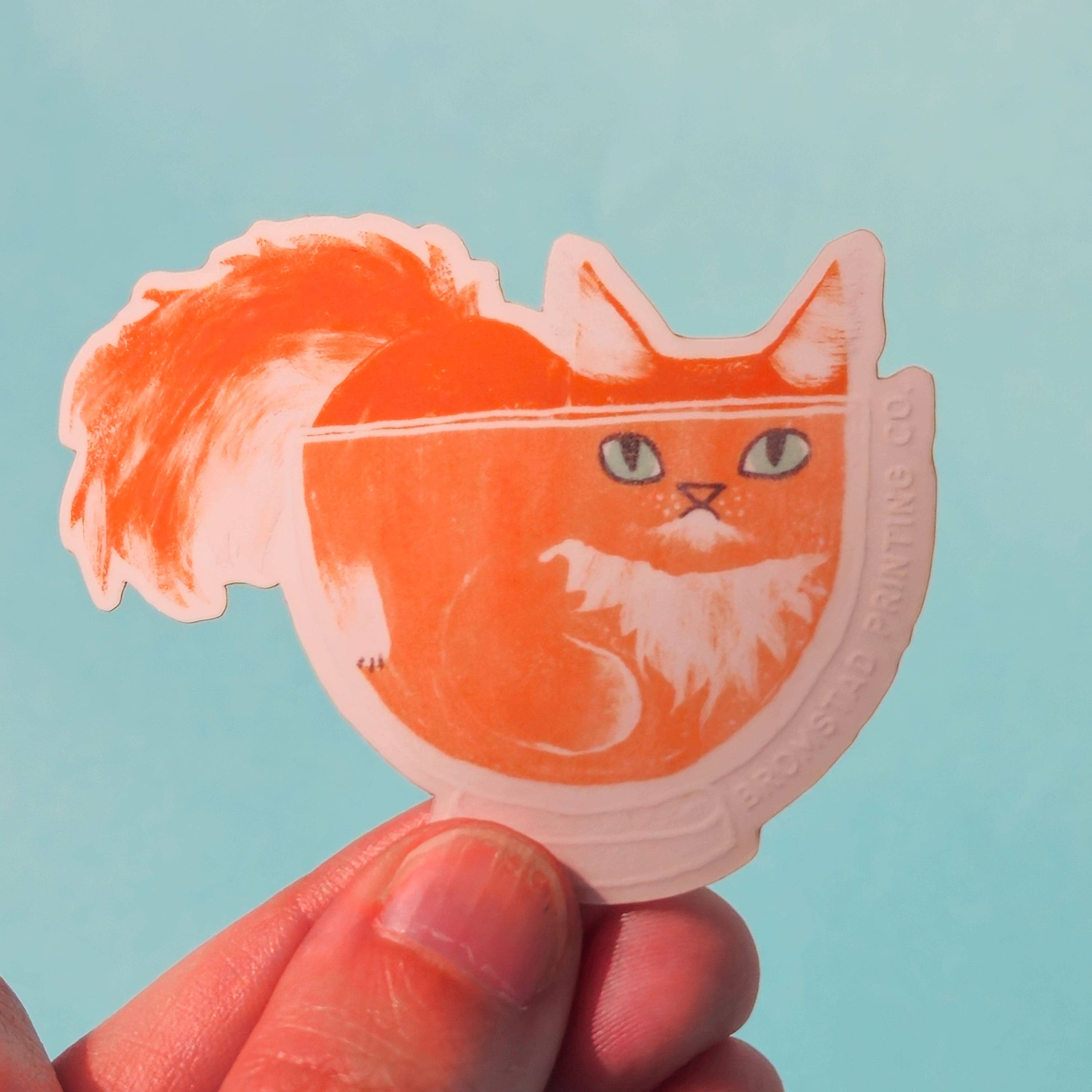 Bromstad Printing Co. - Wholesale Sticker - Orange Cat in a Bowl Clear Sticker2