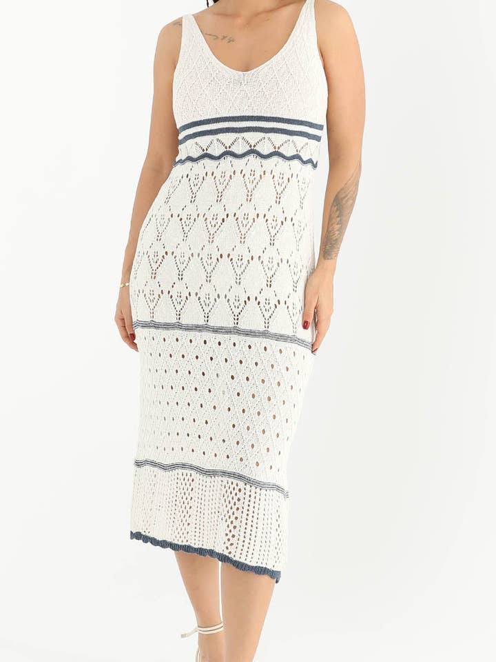 Pointelle Knit Midi Dress – Scalloped Trim, Sleeveless for wholesale by SoulofMu