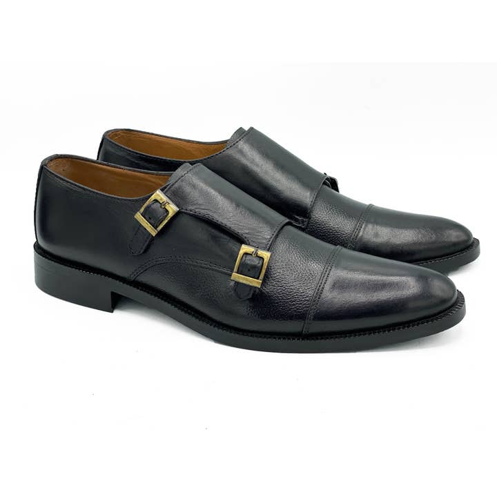 2011-Pele de Vaca Preto Suave Formal Duplo Estilo Monge por atacado de DeVogue