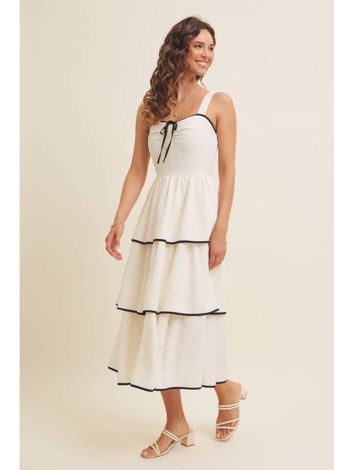 in february - Wholesale Dress - Women's - CONTRAST BINDING WITH BOW MIDI DRESS IN TIERED RUFFLES 9