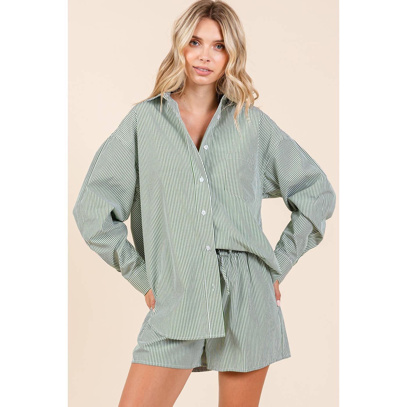 mittoshop - Wholesale Lounge Set - Women's - STRIPED SHIRT AND SHORTS SET17