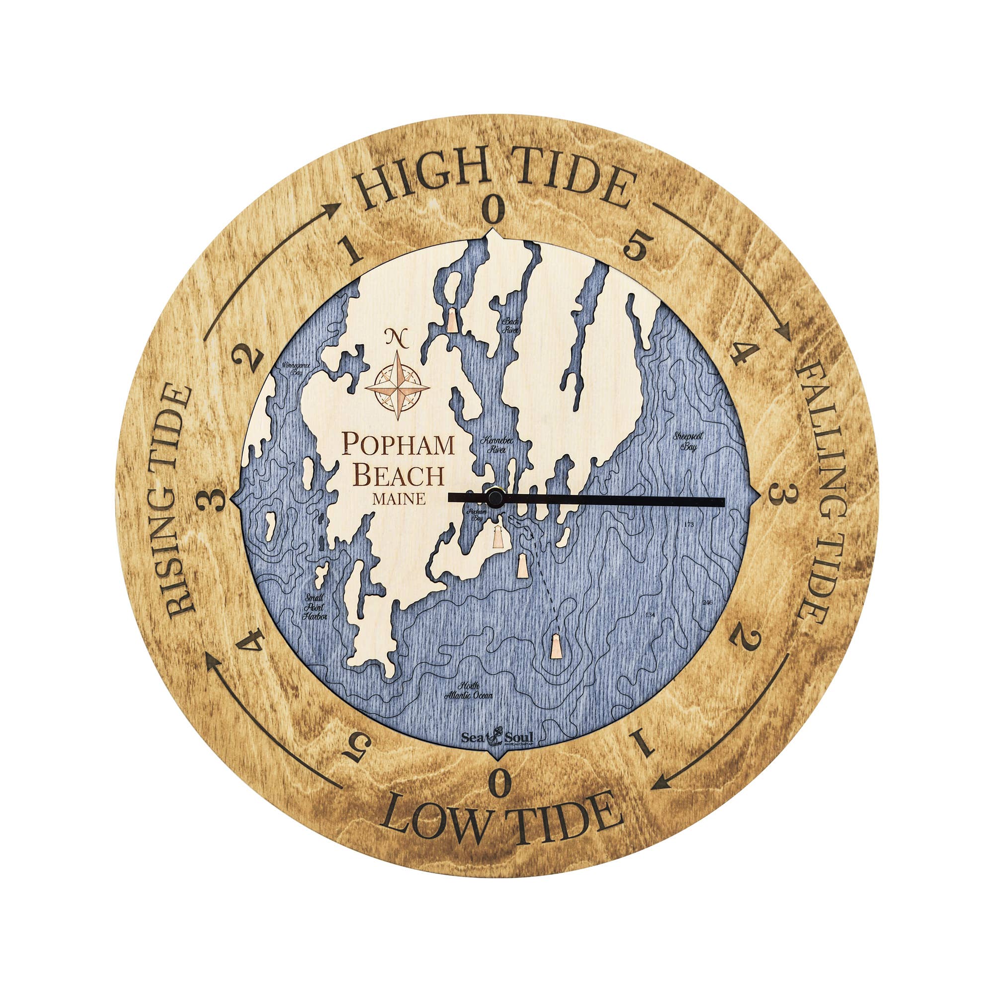 Sea & Soul Nautical Chart Art - Vente Horloges murales - Carte de profondeur d'eau de la côte du Maine95