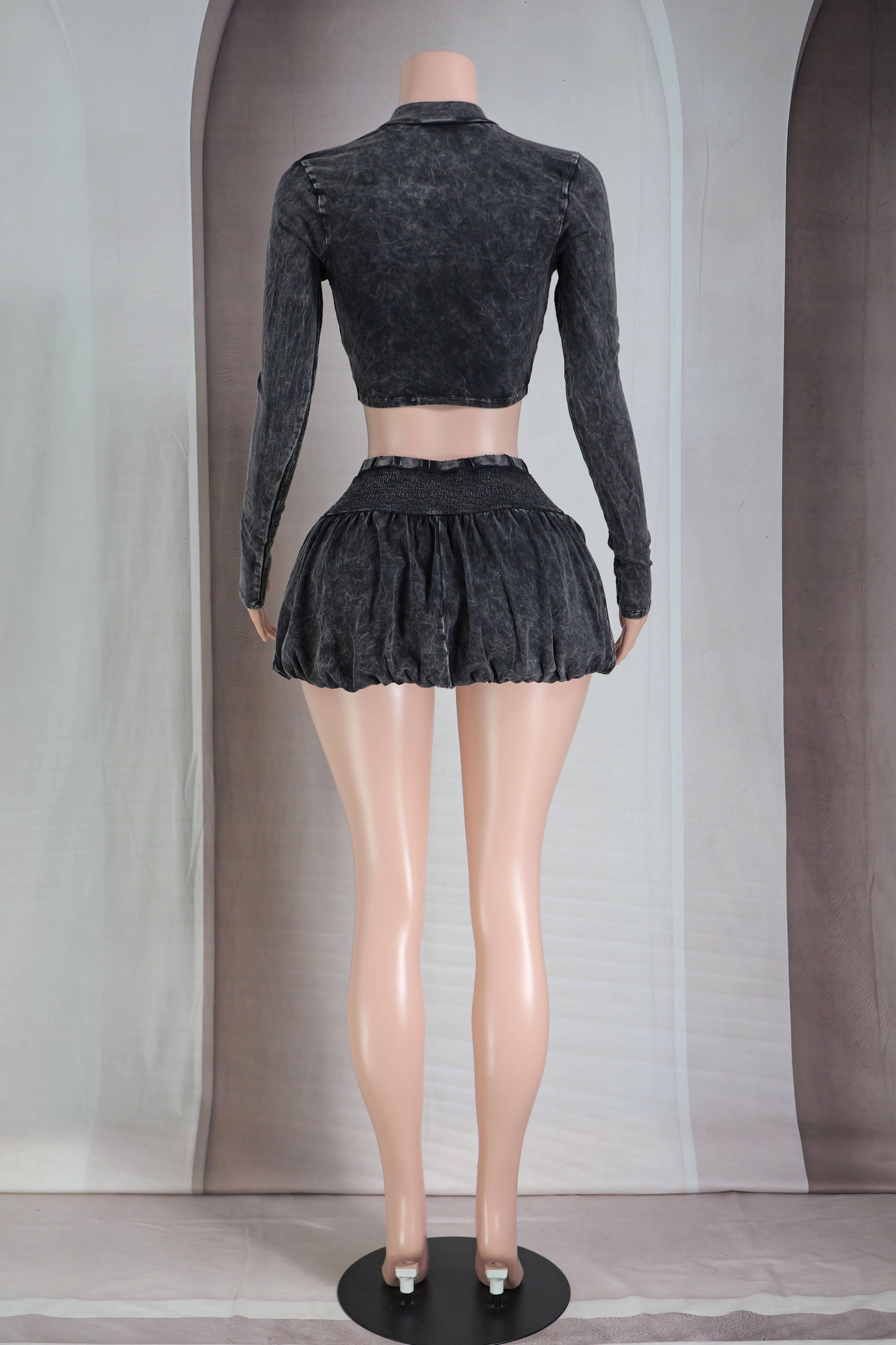 Dalia Studio - Vendita all'ingrosso Completo top e gonna - Donna - SET GIACCA A CONTRASTO MINERAL WASH E GONNE A BOLLE4