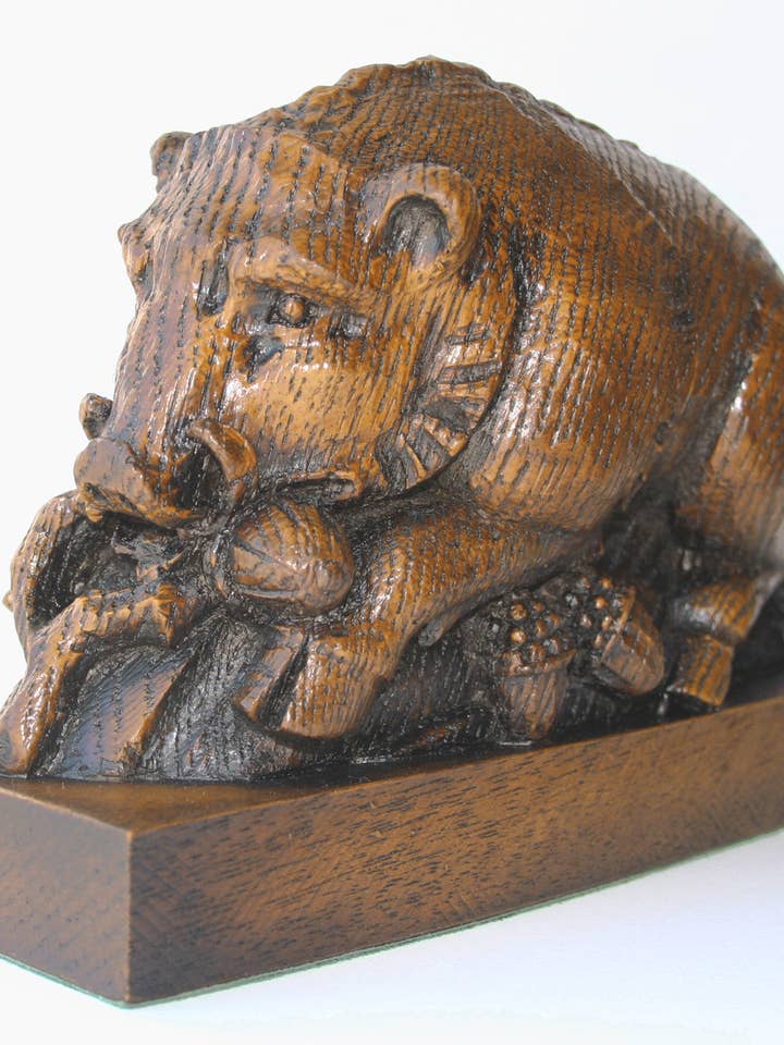 Wild Boar of St. Giles - Reproduction Misericord Carving. for wholesale by Oakapple Designs Ltd