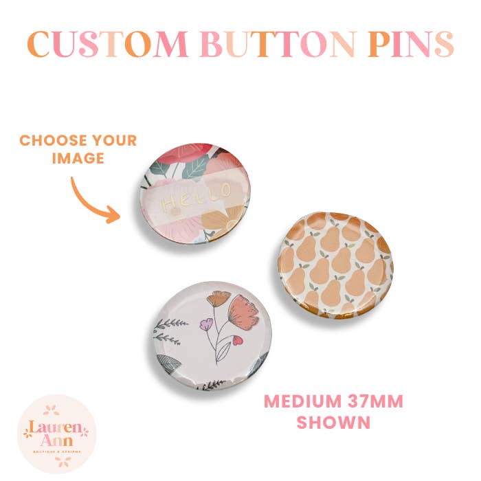 Pins de botón personalizados para venta al por mayor de Lauren Ann Boutique & Designs