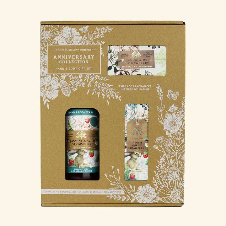 Anniversary Jasmine & Wild Strawberry Hand & Body Gift Box for wholesale by The English Soap Company