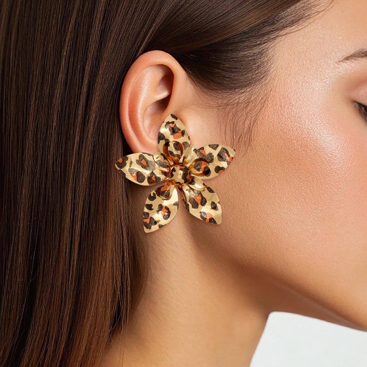 Stud Gold Leopard Fierce 3D Flower Earrings Women for wholesale on Faire0