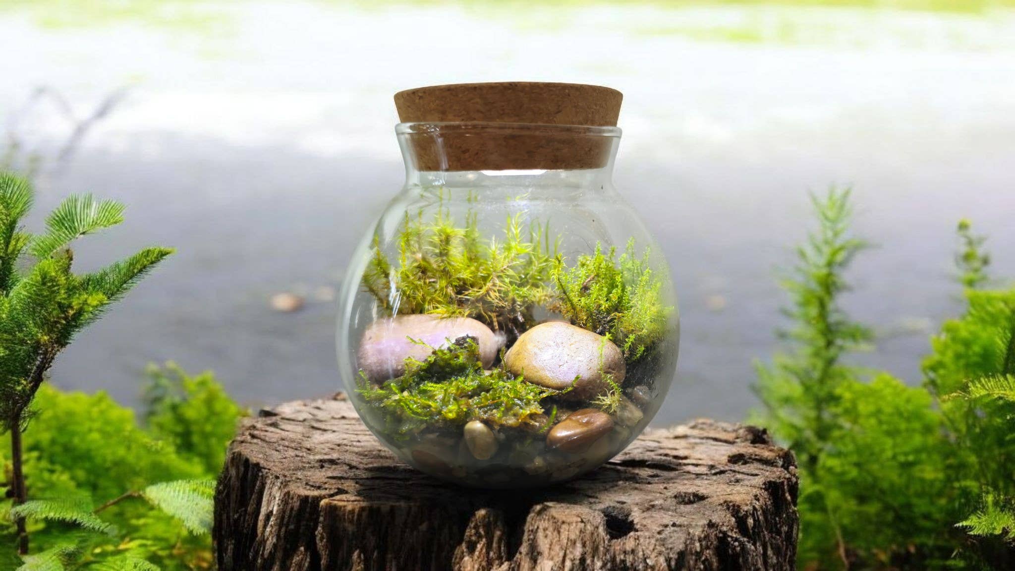 Silver Circle Products - Vente Terrariums - Terrarium en verre MossBowl avec mousse vivante et lumière LED3