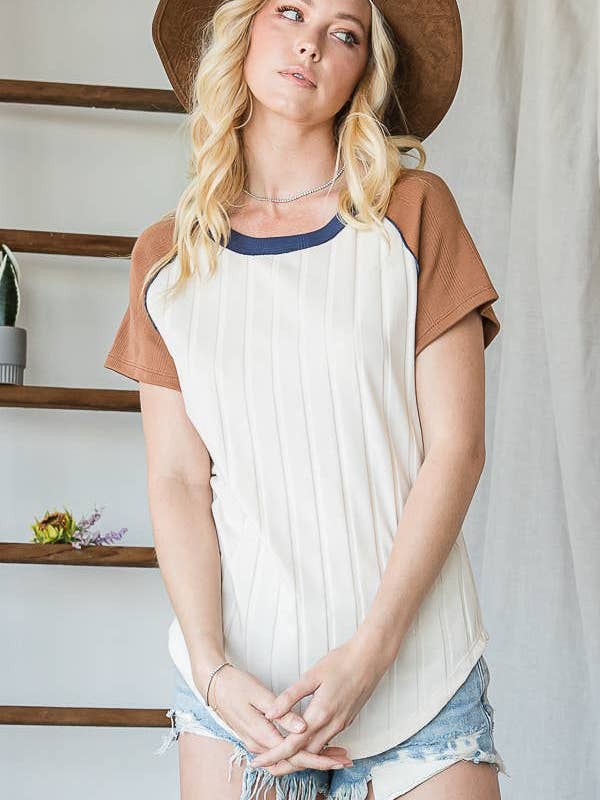 MUSTARD CREAM T1380 OUTLET SALE Merrow Stitch Soft Rib Knit Top for wholesale on Faire