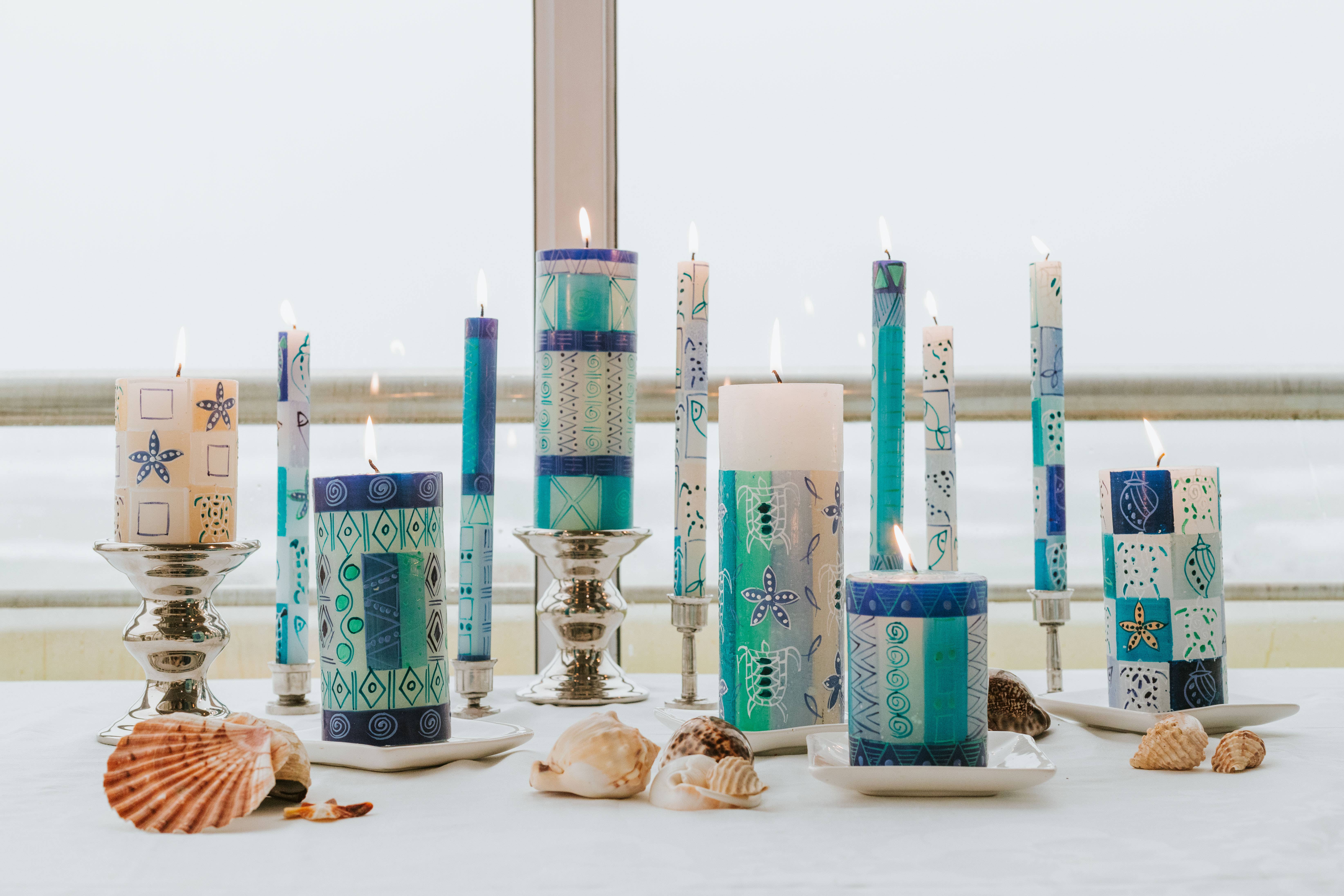 Thumbprint Artifacts - Wholesale Tapered Candle/Candlestick - Blue and Green Candle9