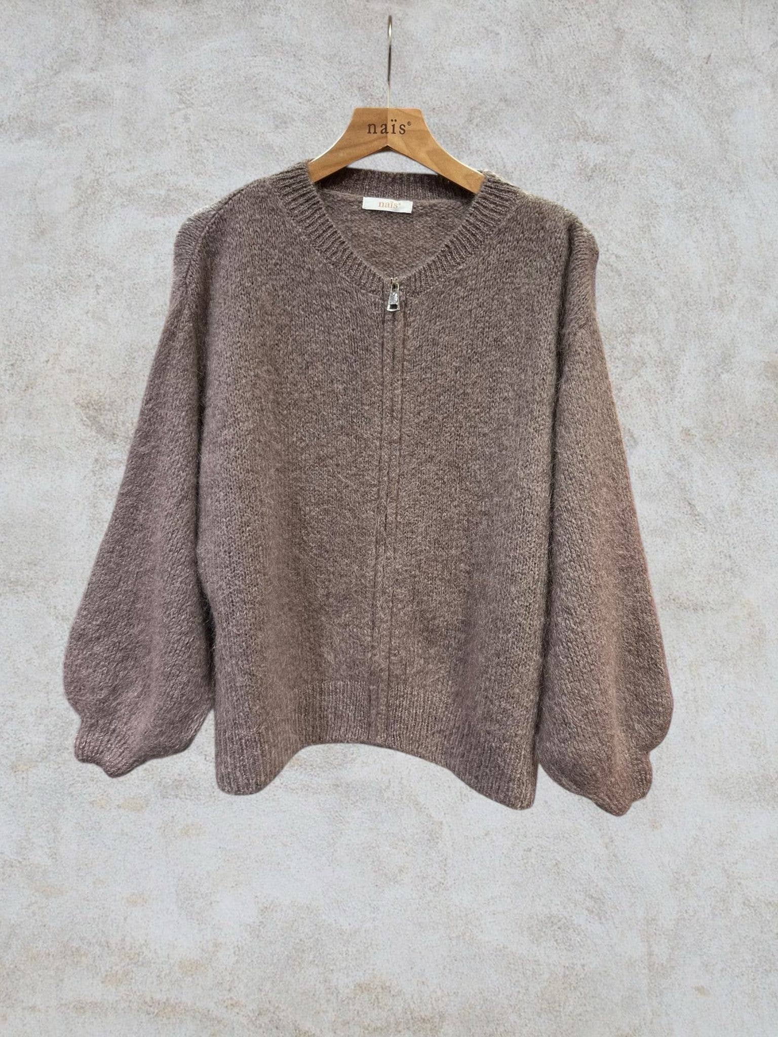 NAÏS PARIS - Vente Cardigan – femme - Cardigan col rond zippé en mohair et laine11