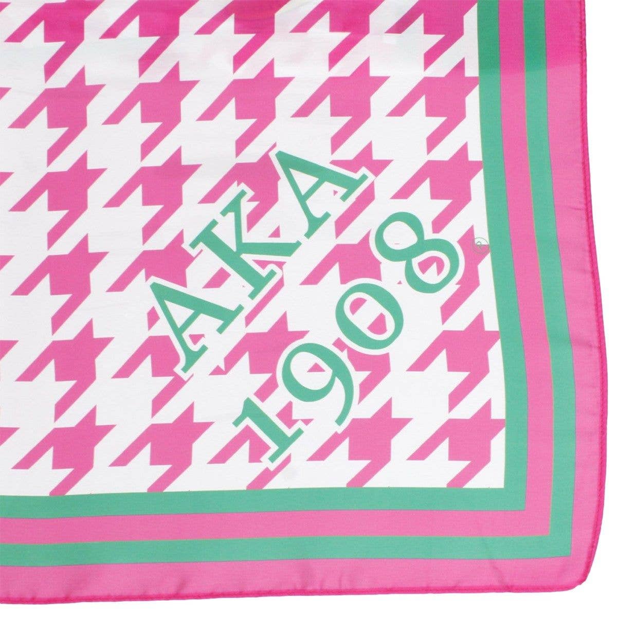 Pink and Green AKA Sorority Houndstooth Square Scarf for Women for wholesale on Faire1