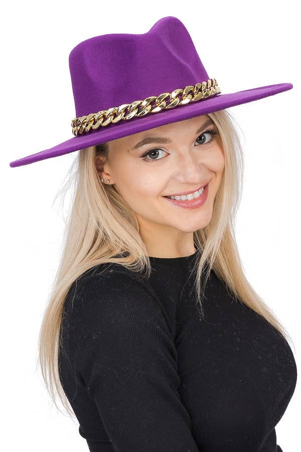 Cap Zone - Wholesale Fedora - Women's - Chunky Cuban Chain Pinch Crease Wide Rancher Hat12