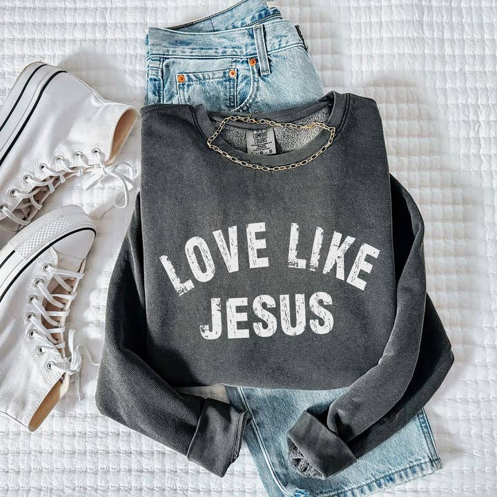 Verita Culture - Wholesale Graphic Sweatshirt - Women's - Love Like Jesus Christian inspirational Garment Dyed Comfort Colors Sweatshirt (2 lines)8