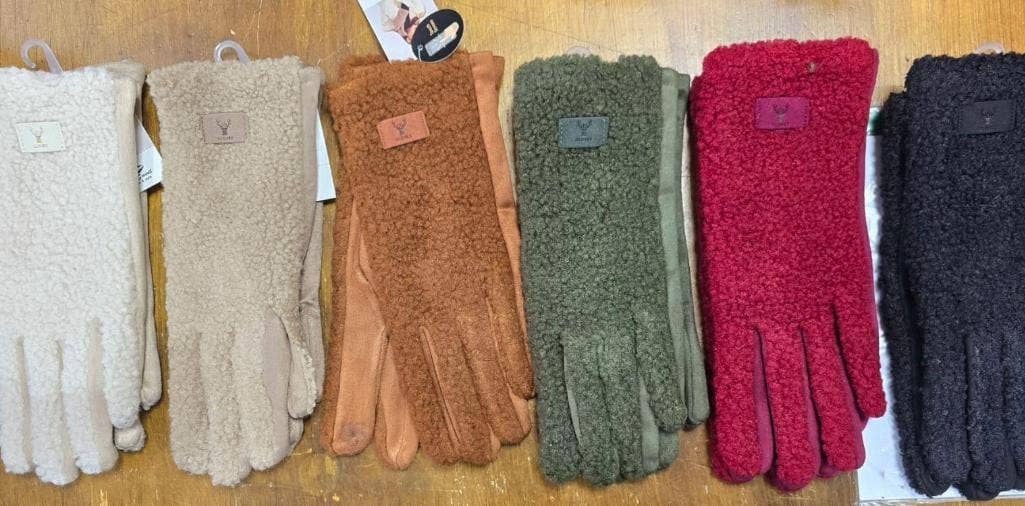 CHOCOLATE Contrast Suedette Fleece Ugg Style Gloves for wholesale on Faire1