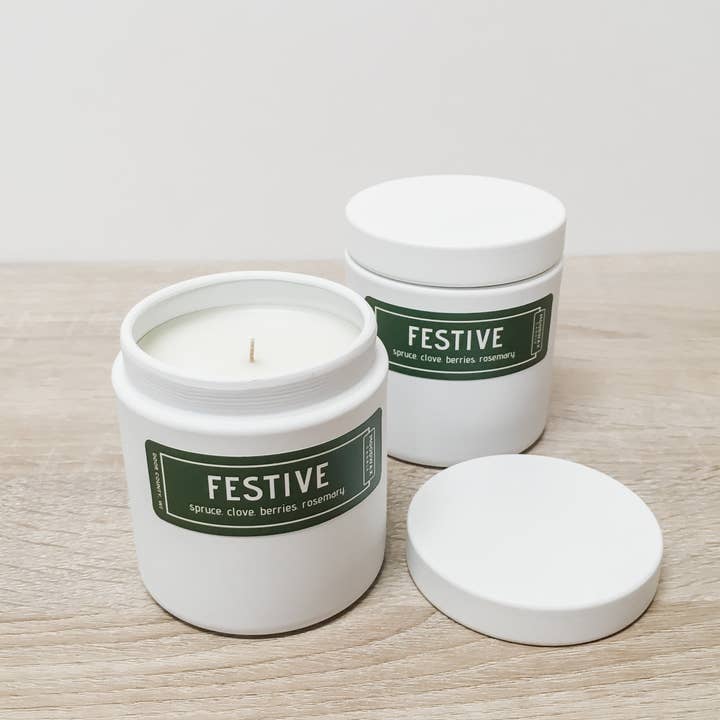 FESTIVE - White Tin Traveler for wholesale by Moodwax Candle