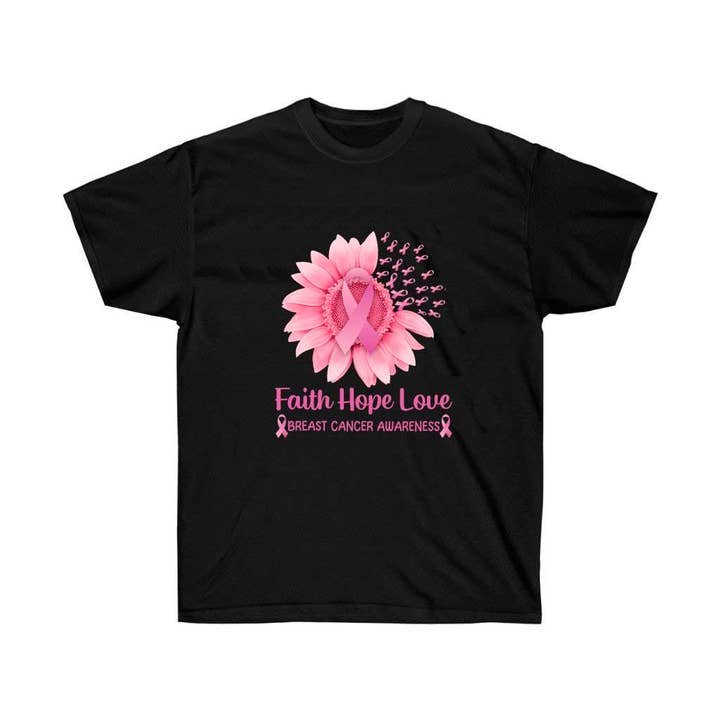 Pink Flower Breast Cancer Awareness T-Shirt for wholesale by Luluizy Designs Co.
