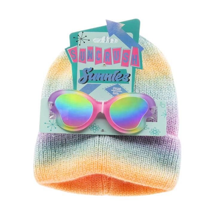 Kids Sunglasses with Beanie Tye Die Rainbow Look Combo Set for wholesale by Shark Eyes, Inc