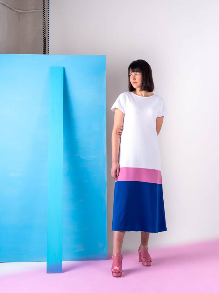 Egyptian cotton dress white, purple and blue for wholesale by Magical Crisálida