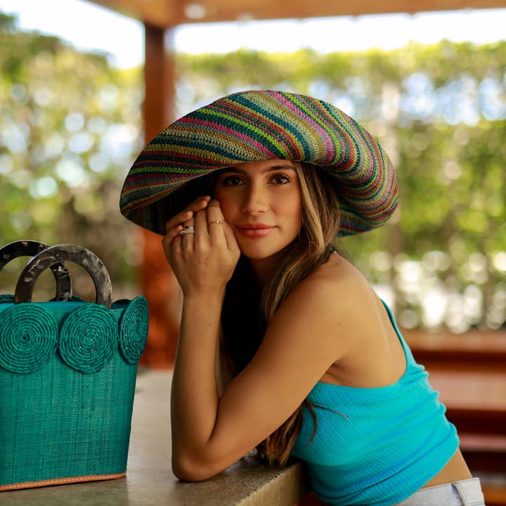 Shebobo - Wholesale Straw hat – women's - Monica 5" & 7" Wide Brim Stripe Packable Straw Sun Hats14