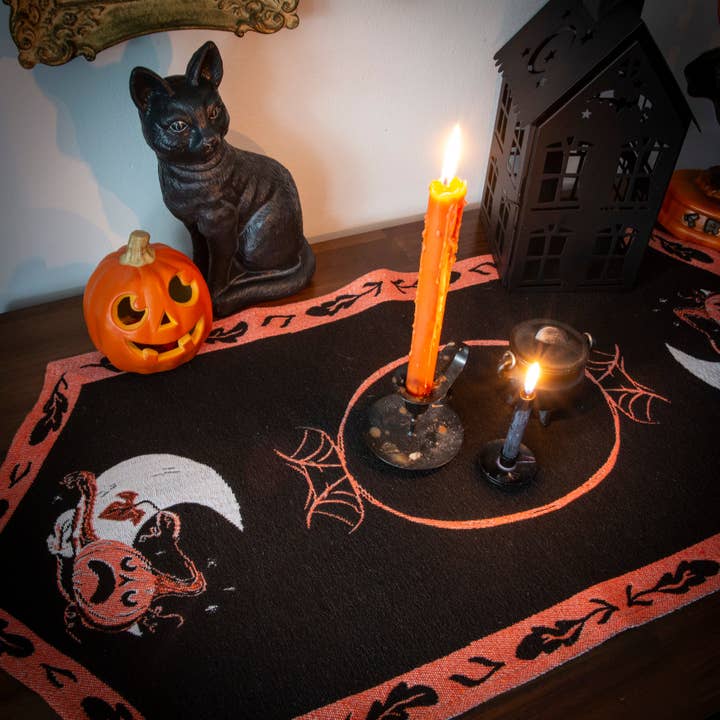 Wax Moon - Wholesale Table Runner - Pumpkins Grin Woven Tapestry Runner3