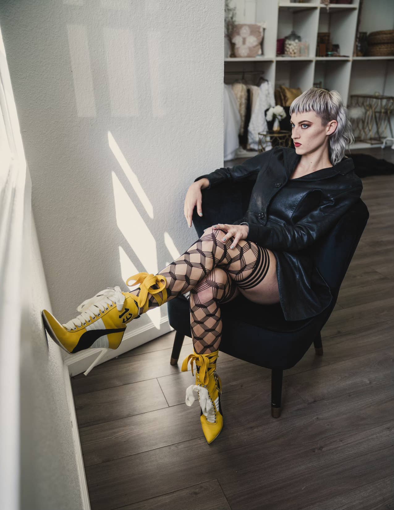 Kix'ies - Wholesale Stockings - Women's - Hosiery- Cassandra Black Fence Net Fishnet Thigh-Highs0