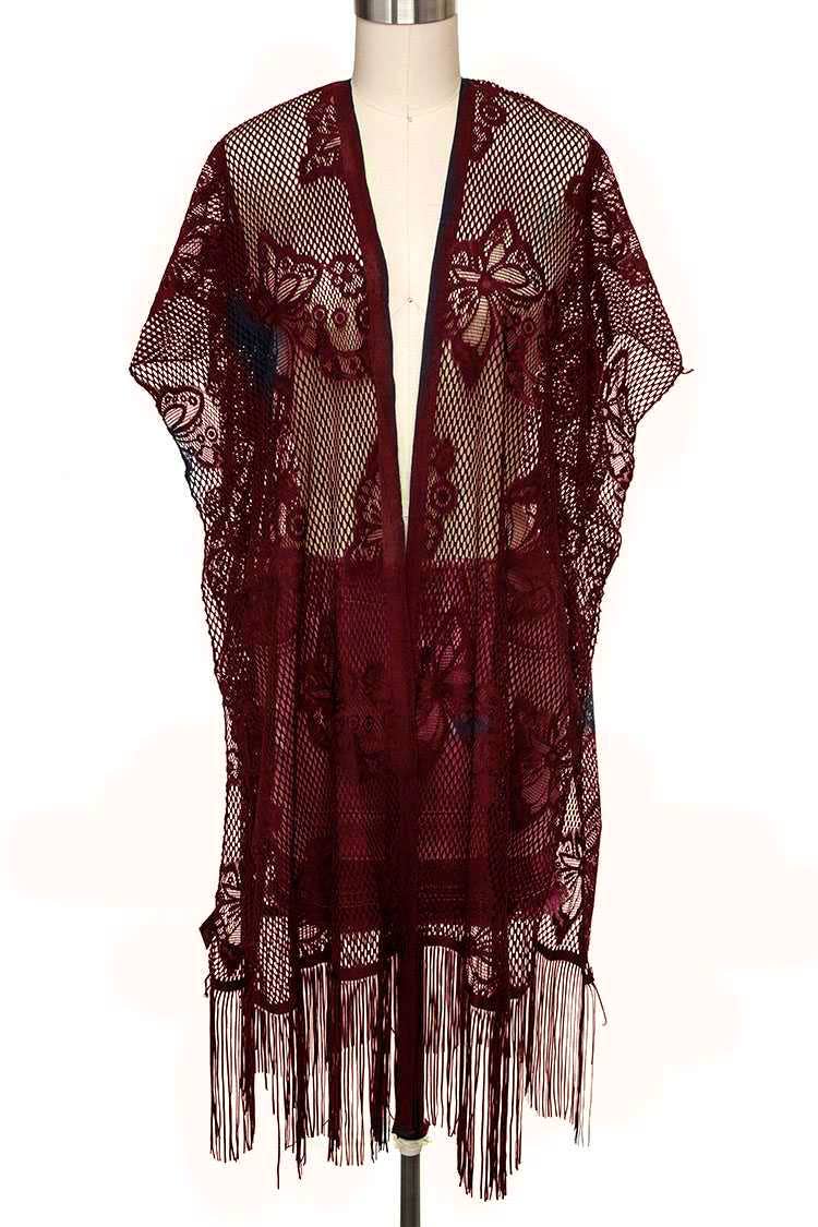 Artini Accessories - Wholesale Kimono - Women's - Open Knit Fringe Lace Kimono Cardigan2
