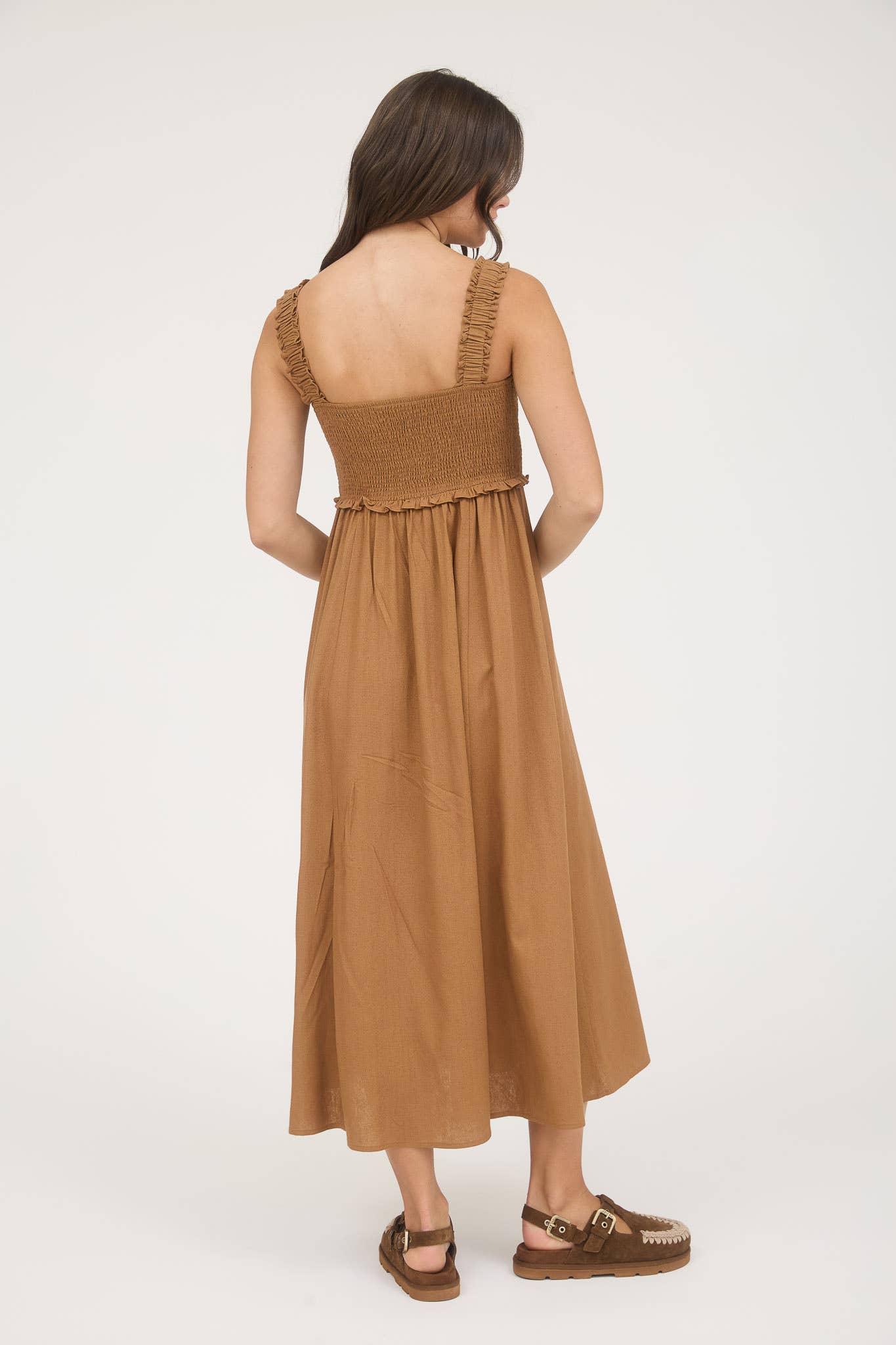 Blu Pepper - Wholesale Jurk - Dames - MIDI-JURK MET SMOCKWERK, MOUWLOOS EN KNOOPSLUITING16