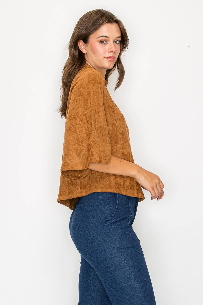 LoveWednesday - Wholesale Blouse - Women's - Bell sleeve camel suede top  - LWT1802 10