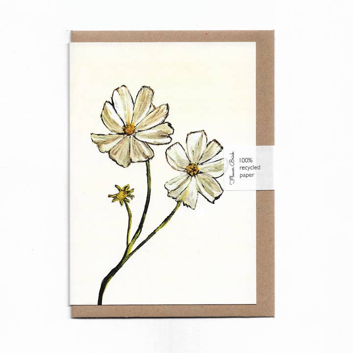 A6 100% Genbrugt "Hvid Kosmos" Hilsen Kort for engroshandel hos Flower Brick