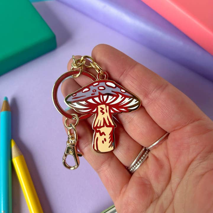 Lilac Mushroom Keyring for wholesale by Stacey McEvoy Caunt