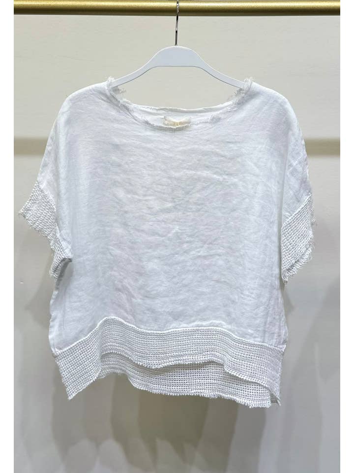 MILIO MILANO - Wholesale Blouse - Women's - MESH SLEEVE/HEM CREW NECK LINEN TOP (13996/155023)13