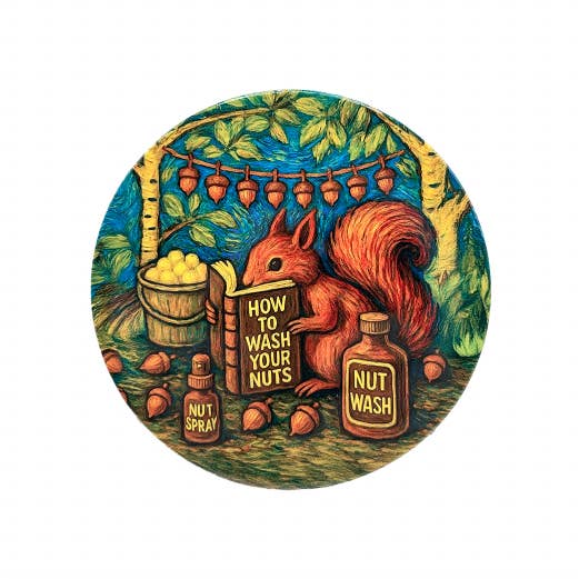 Token Tales Squirrel "How To Wash Your Nuts" Coaster for wholesale by Token Atelier