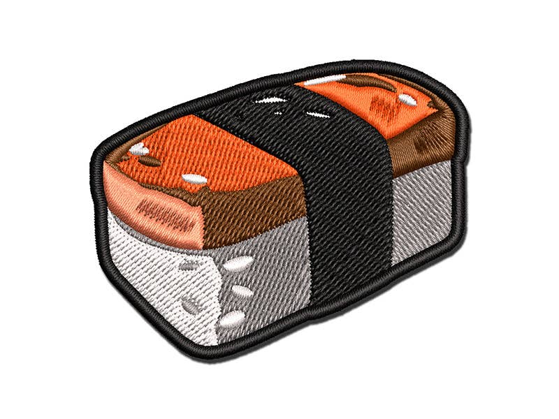 Sniggle Sloth - Wholesale Patch - Spam Masubi Tasty Hawaiian Snack Multi-Color Embroidered Iron-On Patch Applique0