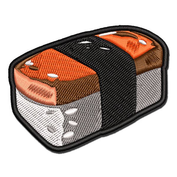 Sniggle Sloth - Wholesale Patch - Spam Masubi Tasty Hawaiian Snack Multi-Color Embroidered Iron-On Patch Applique