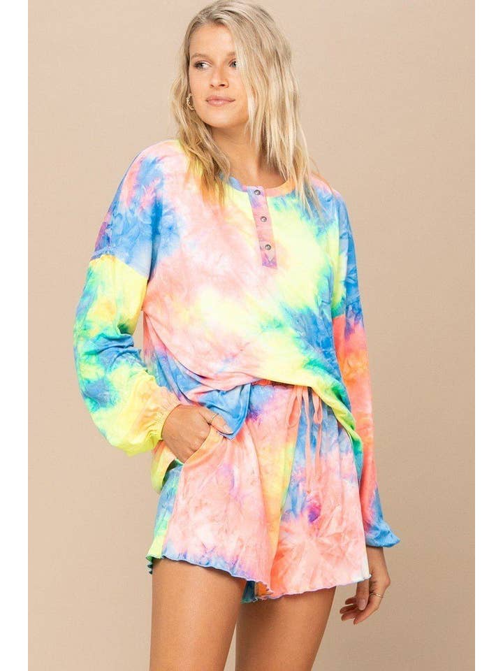 CC Wholesale Clothing - Wholesale Lounge Set - Women's - Tie-Dye Printed Knit Top and Shorts Set2