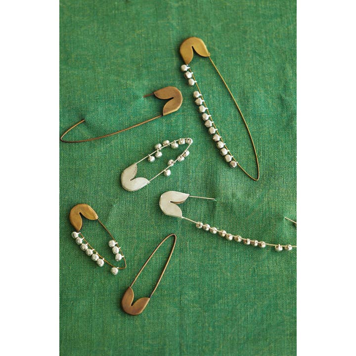Fog Linen Work - Wholesale Brooch - Brass Safety Pin Bell (S)