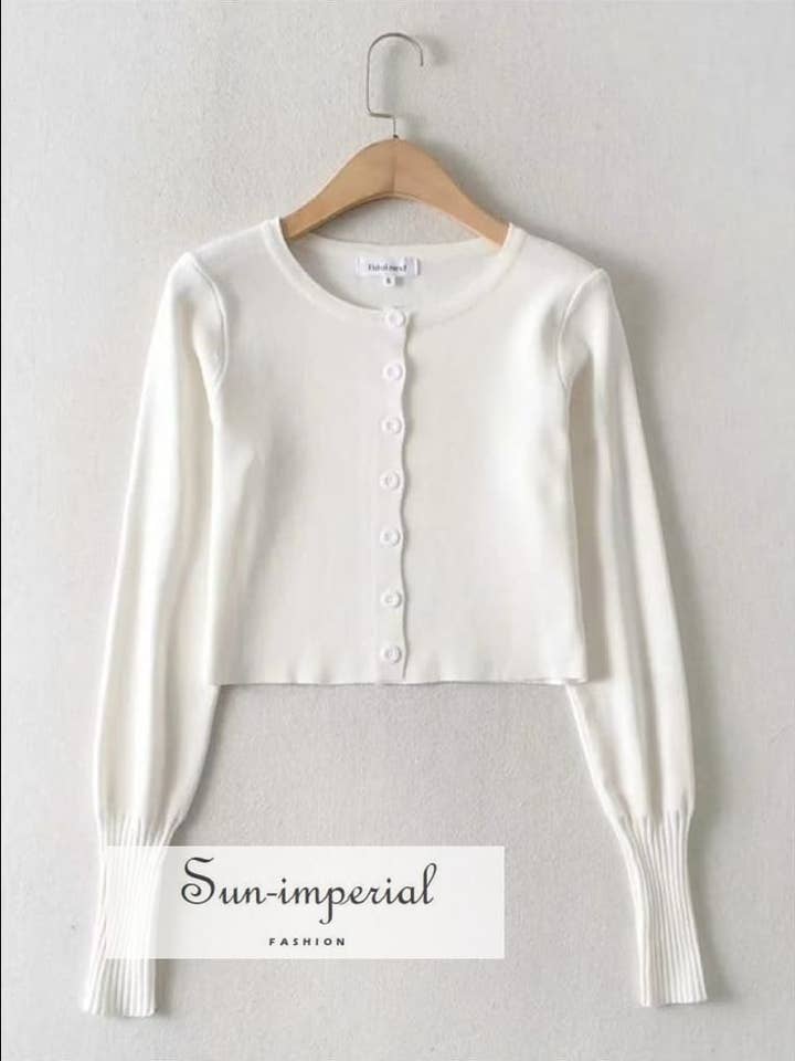 Cardigan feminino de manga comprida de malha branca cortada com robusto por atacado de Sun Imperial