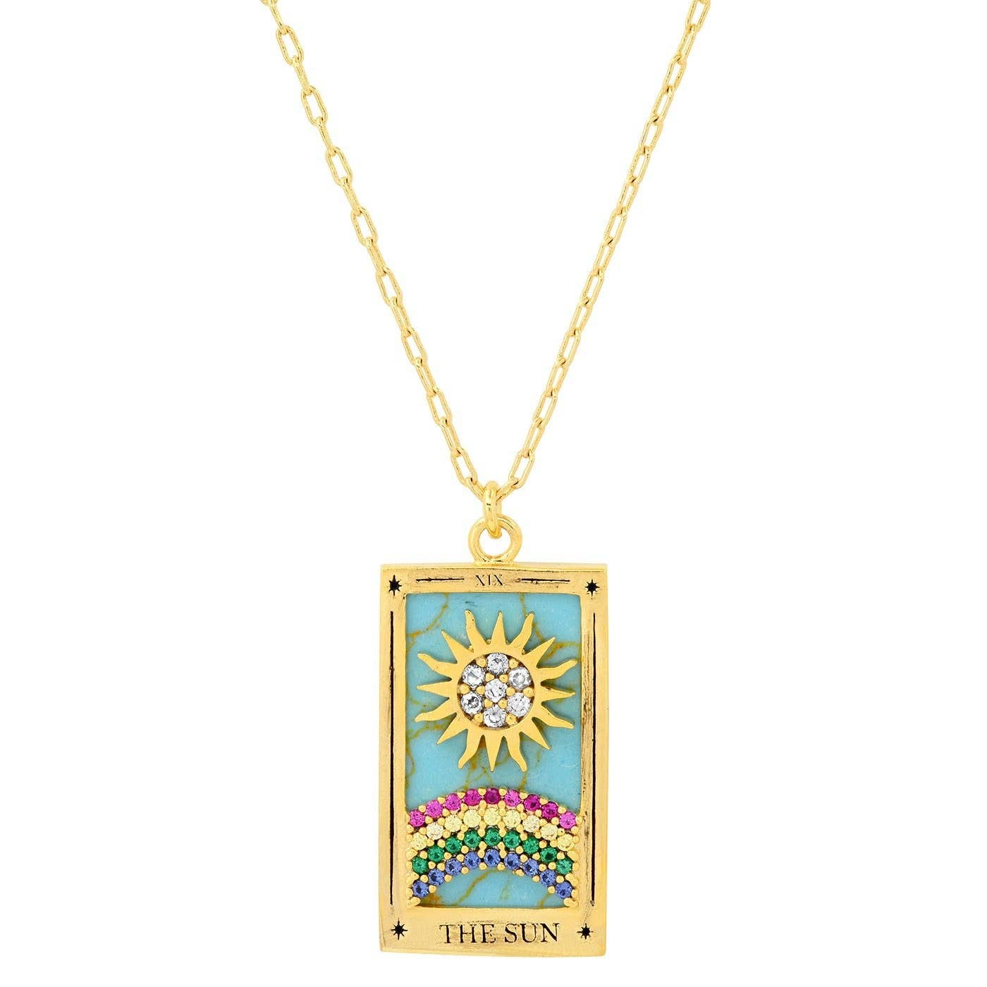 HoopLa - Wholesale Pendant/Charm Necklace - Tarot Card Necklace- Sun- 14K Gold stainless steel 1