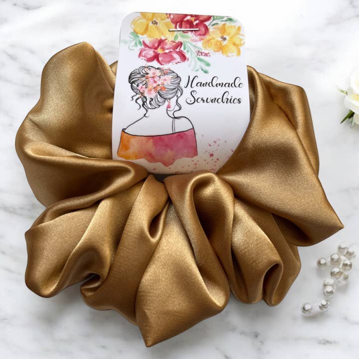 A LUXURY Satin Scrunchies, For Everyday-use, GOLD for wholesale by Katomun