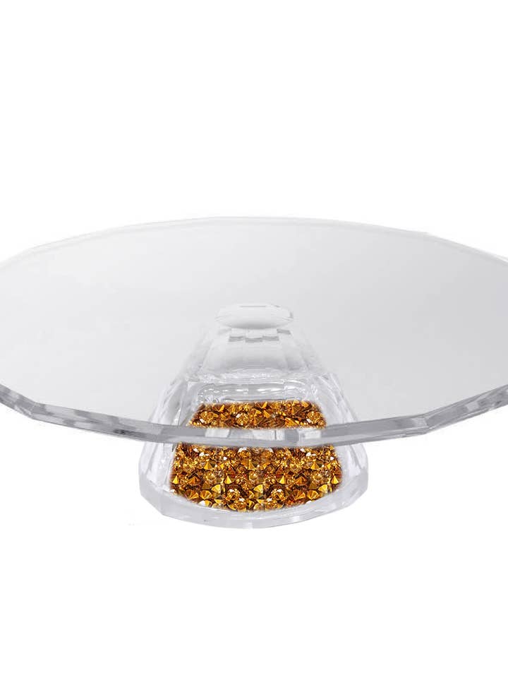 Crystal Cake Stand with Gold Crystal Filled Round Base for wholesale by Collection by Nouvelle