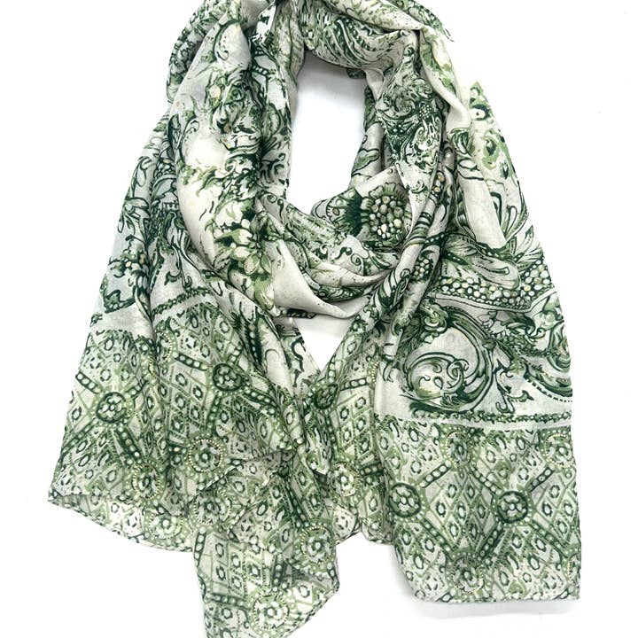 LINETA - Wholesale Head Scarf - Women's - LN-94 Scarf with arabesque pattern and gilding0